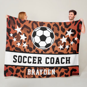Bruine luipaard Print Voetbal coach naam Fleece Deken