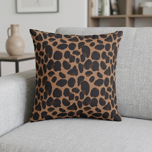Bruine Luipaardprint Kussen (Animal Print Leopard Pattern Pillow)