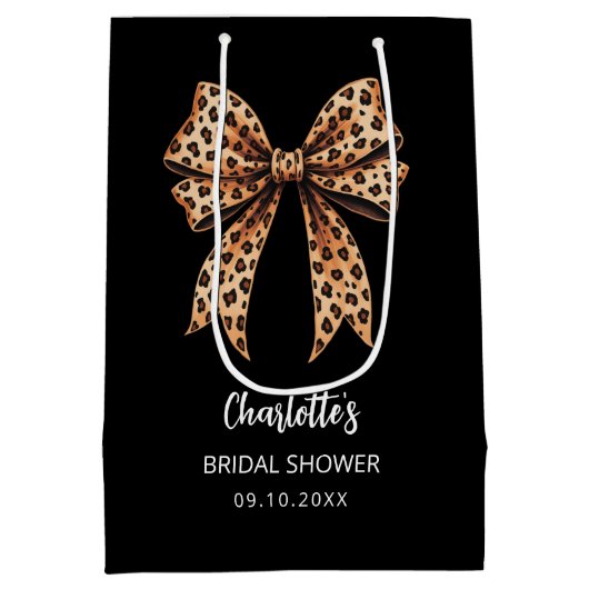 Bruine luipaardprint zwarte Bruidsdouche Medium Cadeauzakje (Achterkant)
