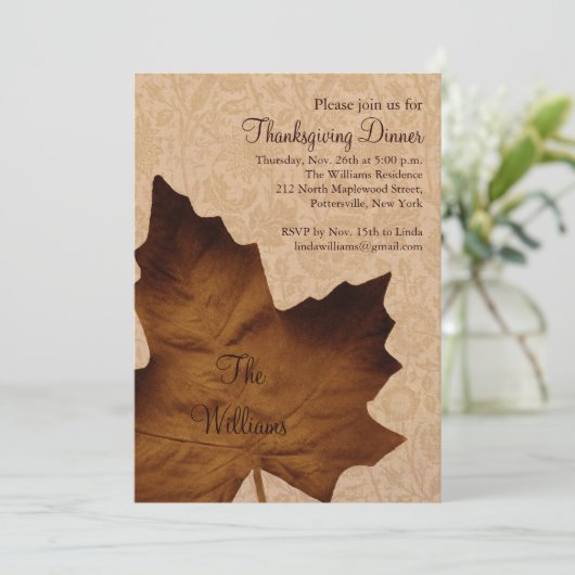 Bruine maanglans Thanksgiving Binnenuitnodiging Kaart (Staand voorkant)