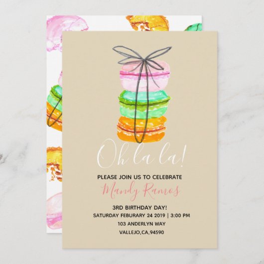 Bruine macaron op feestdag kaart (Voorkant / Achterkant)