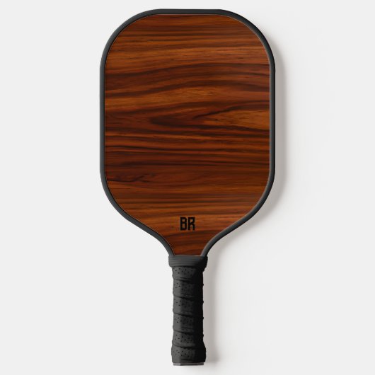 Bruine Mahonie Houtstructuur Monogram Pickleball Paddle (Voorkant)