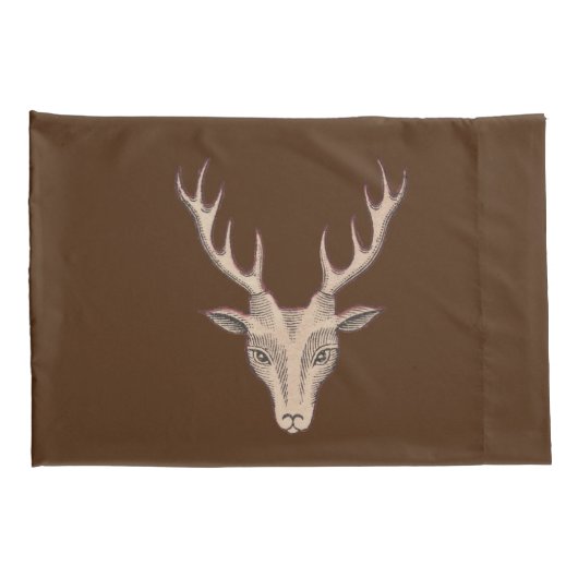 Bruine Mail Hertenkop Zwart geëtst Gezichtsholte Kussensloop (Achterkant-Rechts)