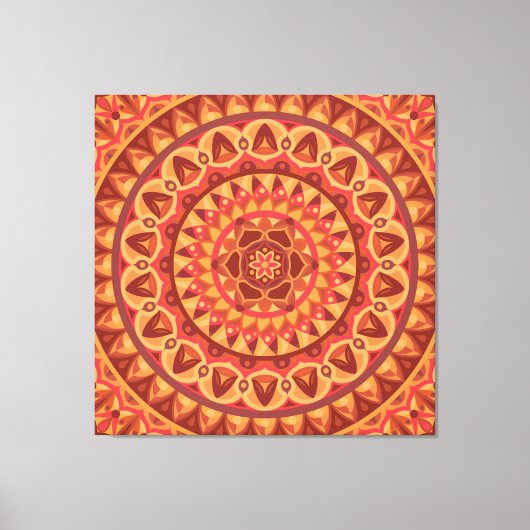 Bruine Mandala Kunst Aardse Boho Geometrische Geze Canvas Afdruk (Voorkant)