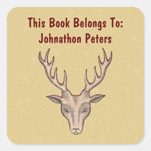 Bruine mannetjeshoofd van Der Antlers Rood overzic Vierkante Sticker (Voorkant)