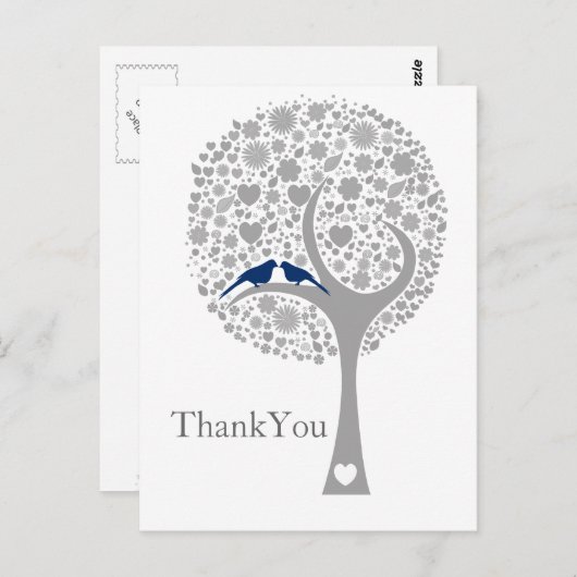 bruine marineblauw lovevogels bruiloft Dank u Briefkaart (Voorkant / Achterkant)