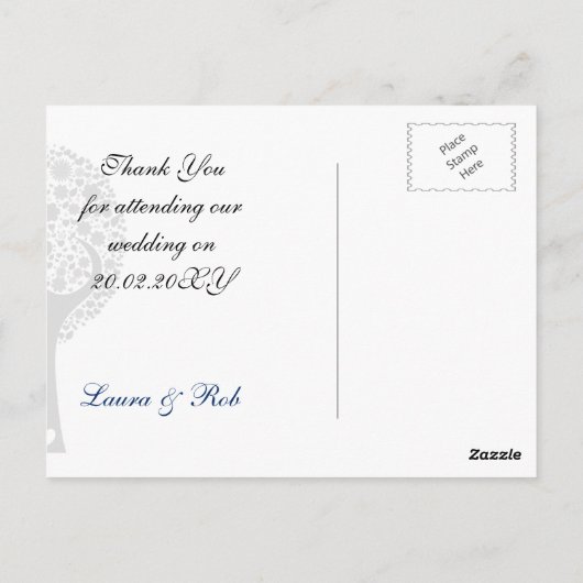 bruine marineblauw lovevogels bruiloft Dank u Briefkaart (Achterkant)