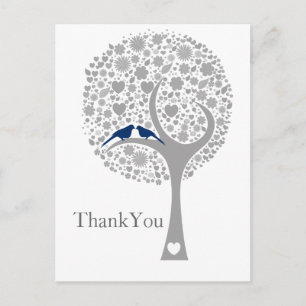 bruine marineblauw lovevogels bruiloft Dank u Briefkaart
