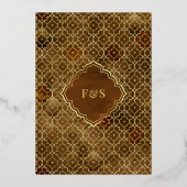 Bruine Marokkaanse Boog Moslim Bruiloft Gouden Fol Folie Uitnodiging (Achterkant)