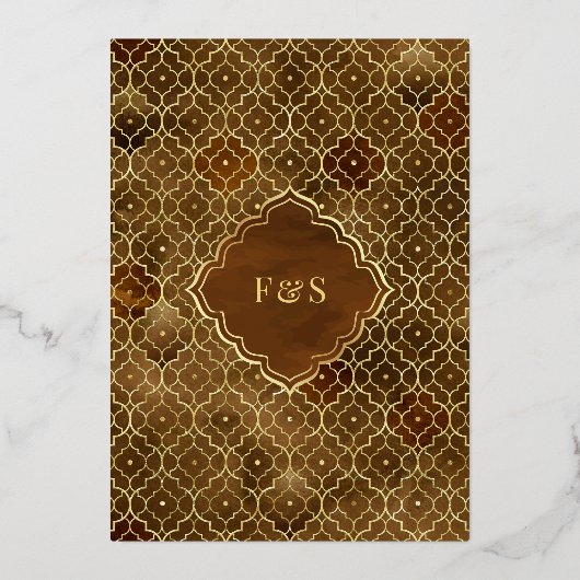 Bruine Marokkaanse Boog Moslim Bruiloft Gouden Fol Folie Uitnodiging (Achterkant)