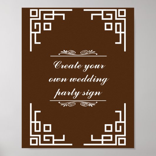Bruine maroon Swirl White Border Wedparty Sign Poster (Voorkant)