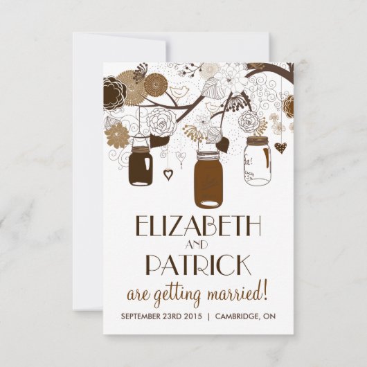 Bruine Mason Jars en Bloemen Herfst Ontvangstkaart Kaart (Achterkant)