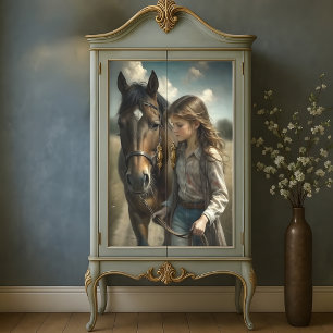Bruine Meisje Bruin Paard Landelijk Land Decoupage Tissuepapier
