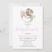 Bruine MERMAID BABY SHOWER Roze Invitation Aankondiging (Voorkant)