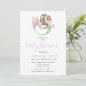 Bruine MERMAID BABY SHOWER Roze Invitation Aankondiging (Staand voorkant)