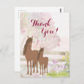 bruine merrie, veulen, bloemenpaard dank u briefkaart (Voorkant / Achterkant)