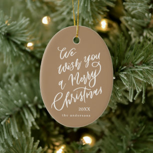 Bruine Merry Christmas Hand Lettering Foto Keramisch Ornament