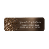 Bruine Metallic Glitter Bruiloft Retouradres Etiket (Voorkant)