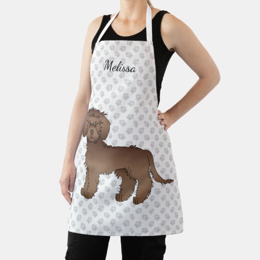 Bruine Mini Goldendoodle Cartoon Hond & Naam Schort (Insitu)