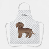 Bruine Mini Goldendoodle Cartoon Hond & Naam Schort (Voorkant)