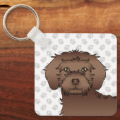 Bruine Mini Goldendoodle Cartoon Hond & Naam Sleutelhanger (Voorkant)