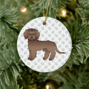 Bruine Mini Goldendoodle Cartoon Hond & Tekst Keramisch Ornament