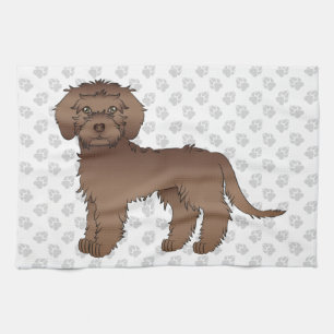 Bruine Mini Goldendoodle Mopshond Cute Cartoon & P Theedoek
