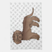 Bruine Mini Goldendoodle Mopshond Cute Cartoon & P Theedoek (Verticaal)