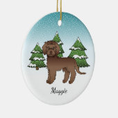 Bruine Mini Goldendoodle - Winter Woud & Naam Keramisch Ornament (Rechts)