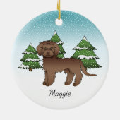 Bruine Mini Goldendoodle - Winter Woud & Naam Keramisch Ornament (Achterkant)