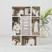Bruine minimalistische 6-foto Opslaan van de datum Save The Date (Staand voorkant)