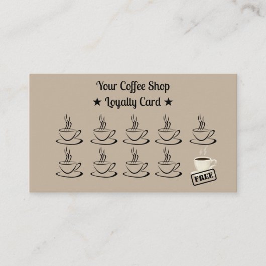 Bruine minimalistische koffiekopjes klantenkaartje (Voorkant)