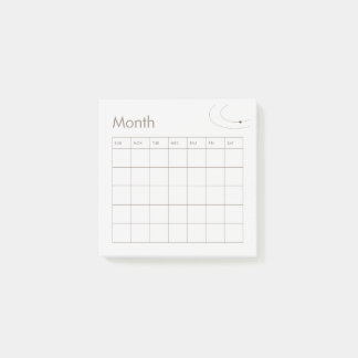 Bruine Minimalistische Maandelijkse Plannerkalende Post-it® Notes
