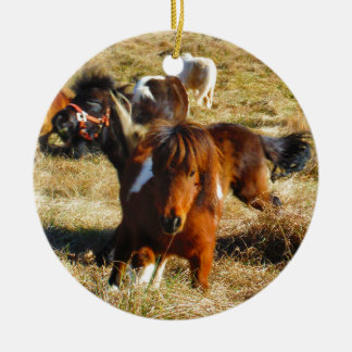 Bruine minipaarden die rijden keramisch ornament