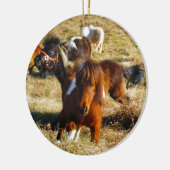 Bruine minipaarden die rijden keramisch ornament (Links)