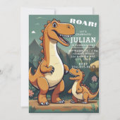 Bruine Mint Groene Dinosaurus Jongen 1e Verjaardag Kaart (Voorkant)