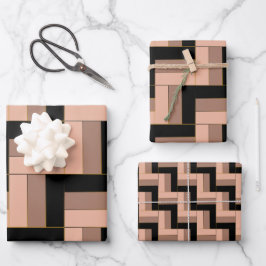 Bruine Mocca Zwarte Geometrische Rechthoeken Inpakpapier Vel