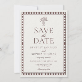 Bruine Mocha Harlekijn Geruite Save the Date Kaart