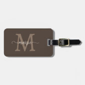 Bruine Mocha Monogram Script Naam Alleen Telefoon Bagagelabel (Voorkant horizontaal)