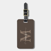Bruine Mocha Monogram Script Naam Alleen Telefoon Bagagelabel (Voorkant verticaal)