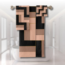 Bruine Mocha Zwarte geometrische rechthoeken Bad Handdoek