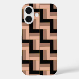 Bruine Mocha Zwarte geometrische rechthoeken iPhone 16 Hoesje