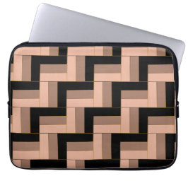 Bruine Mocha Zwarte geometrische rechthoeken Laptop Sleeve