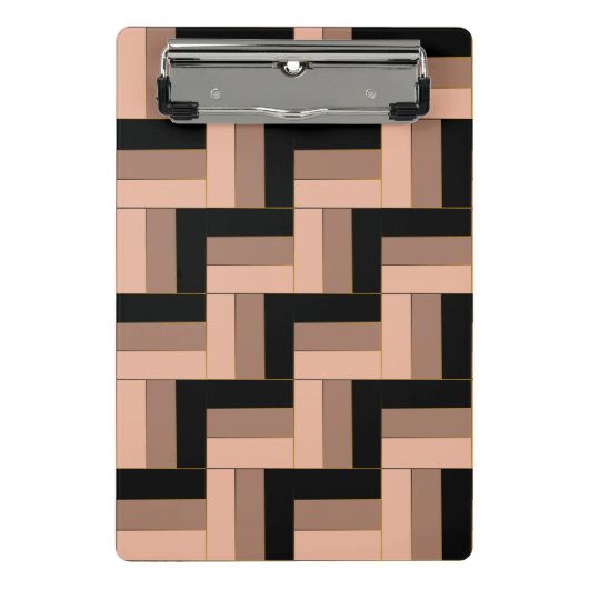 Bruine Mocha Zwarte geometrische rechthoeken Mini Klembord (Voorkant)