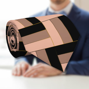 Bruine Mocha Zwarte geometrische rechthoeken Stropdas