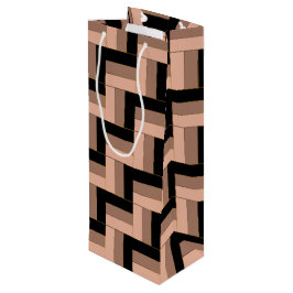 Bruine Mocha Zwarte geometrische rechthoeken Wijn Cadeautas