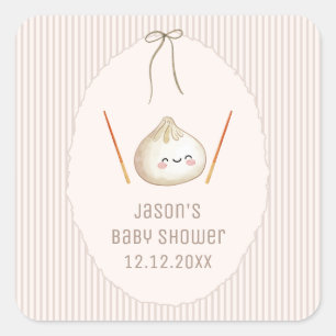 Bruine Moderne Jongens Boog Aziatische Dumpling Ba Vierkante Sticker