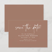 Bruine Moderne Minimalistische Hart Script Typogra Save The Date (Voorkant / Achterkant)