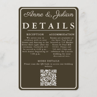 Bruine moderne trouwdetails kaart QR-code & foto
