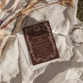 Bruine Monogram Bloemrijke Chocolade Bruidspaar Kaart